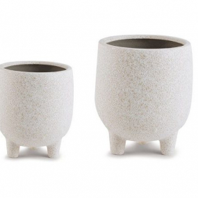 Kit Cachepot em Cerâmica Texturizada Branco 2 Peças