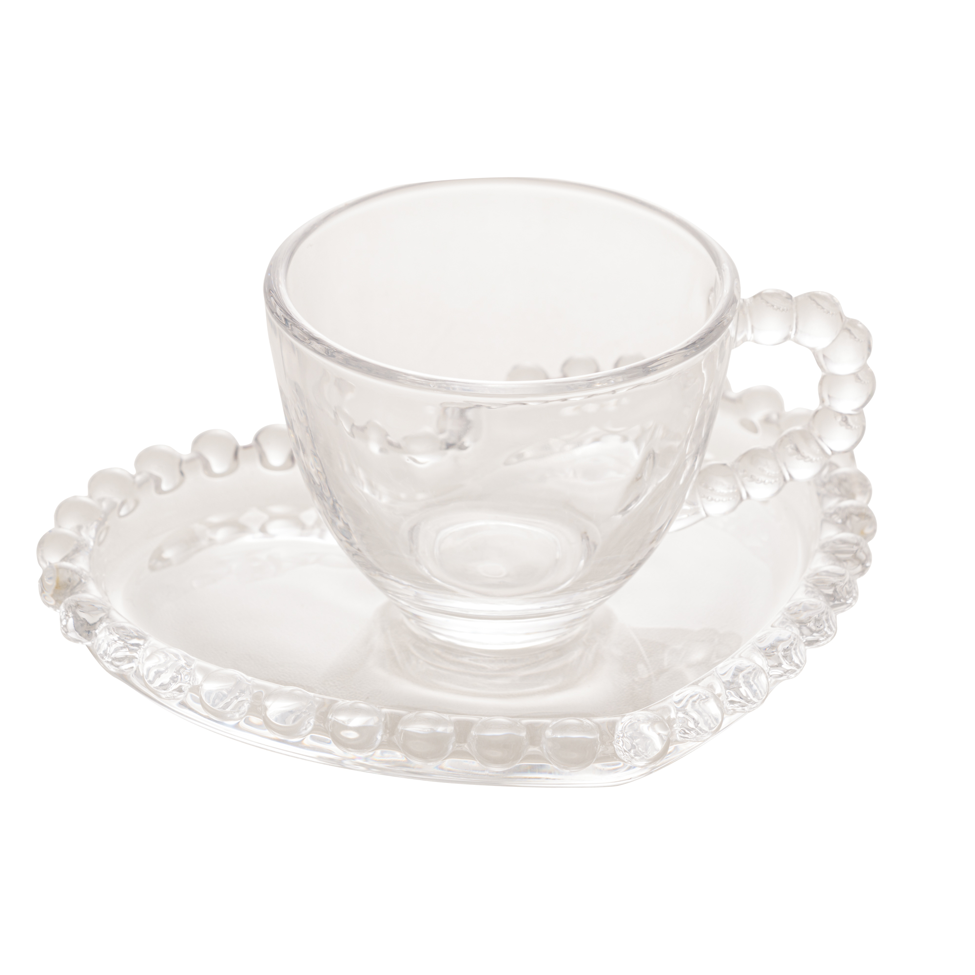 Cj 4 Xícaras de Café Cristal com Pires Coração Pearl 85ml