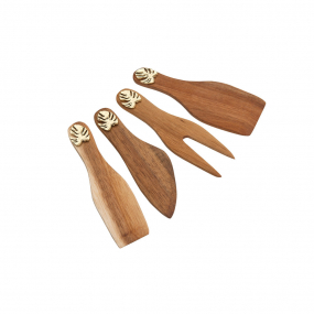 Conjunto para Queijo Madeira Acácia Costela De Adão Dourado