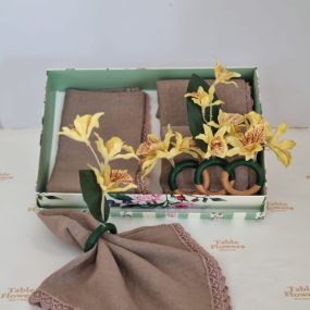 Kit Mesa Posta 4 Guardanapos e 4 Argolas Orquídeas